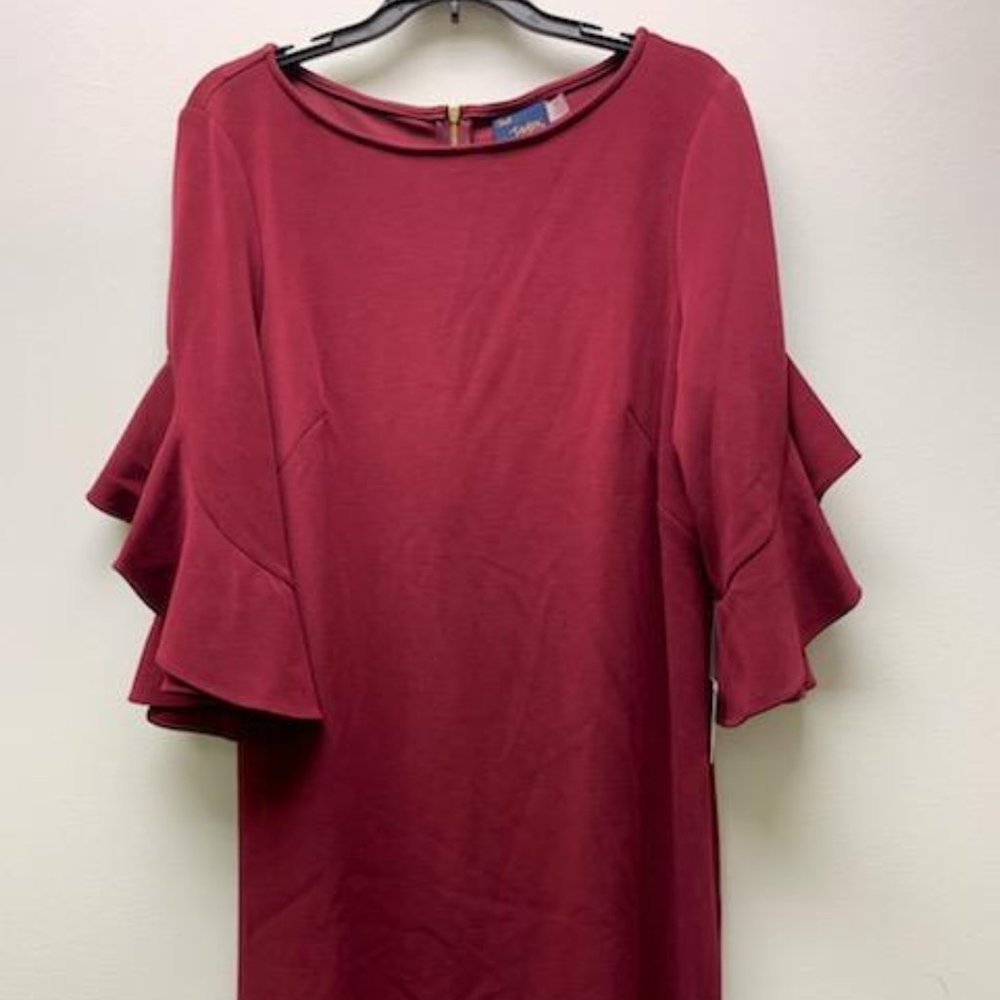 Just...Taylor Ruffled Sleeve Dress, Maroon.